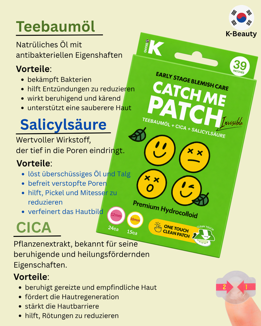 CATCHME Anti-Pickel Patches Invisible 39 Stück mit Teebaumöl, CICA, Salicylsäure